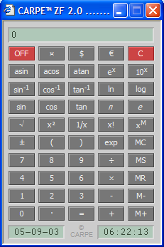 Skrmbild: CARPE Calculator ZF [Klicka hr fr att starta kalkylatorn i ett nytt fnster]